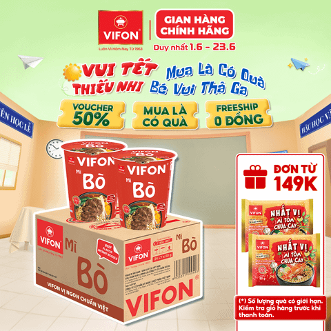 Mì ly bò VIFON 60g – hương vị đậm đà, nhanh gọn mỗi ngày