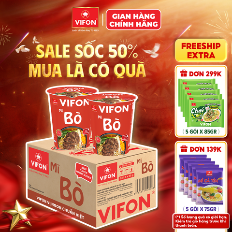 Thùng Mì ly bò VIFON 60g – hương vị đậm đà, nhanh gọn mỗi ngày