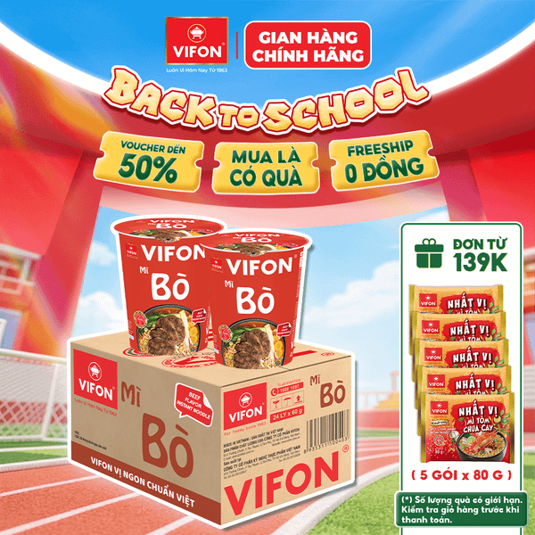 Thùng Mì ly bò VIFON 60g – hương vị đậm đà, nhanh gọn mỗi ngày