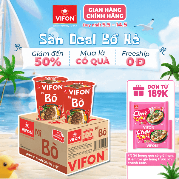 Mì ly bò VIFON 60g – hương vị đậm đà, nhanh gọn mỗi ngày