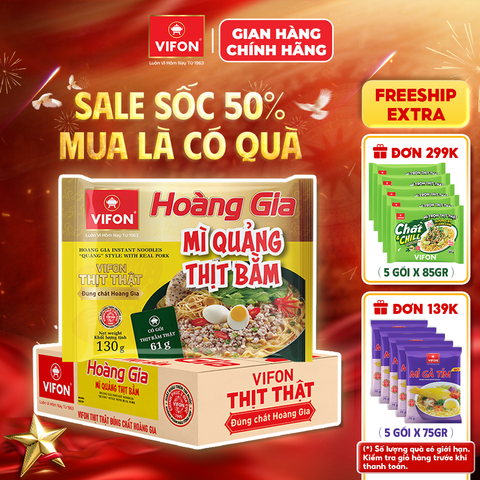 Thùng Hoàng gia mì Quảng thịt bằm VIFON 130g – đậm đà hương vị, chuẩn vị truyền thống