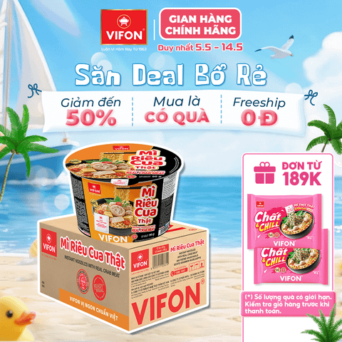 Tô mì thịt thật riêu cua VIFON 90g – đậm đà hương vị, có gói thịt thật, tiện lợi đủ chất