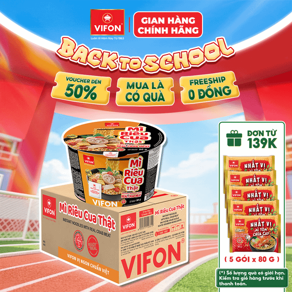 Thùng Tô mì thịt thật riêu cua VIFON 90g – đậm đà hương vị, có gói thịt thật, tiện lợi đủ chất