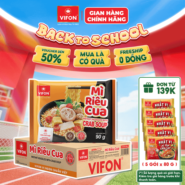 Thùng Mì thịt thật riêu cua VIFON 90g – đậm đà hương vị, chuẩn vị hấp dẫn