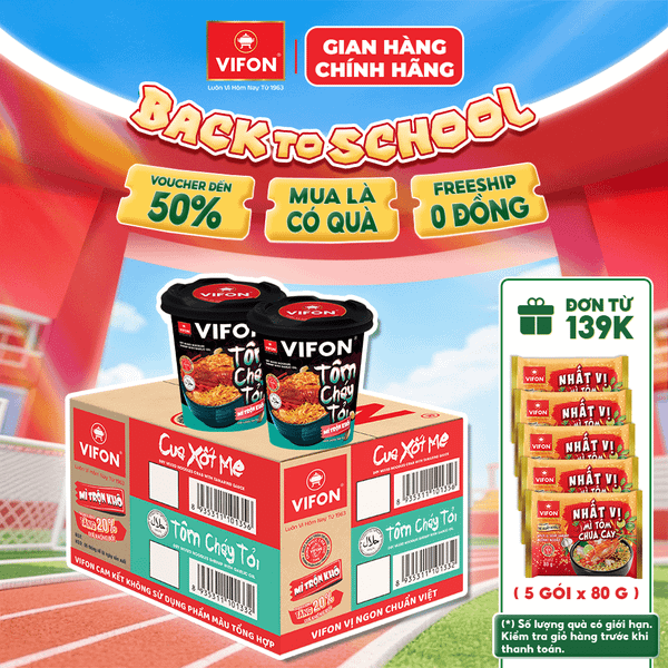 Thùng Ly mì trộn tôm cháy tỏi VIFON 90g – thơm ngon đậm vị, hấp dẫn khó cưỡng