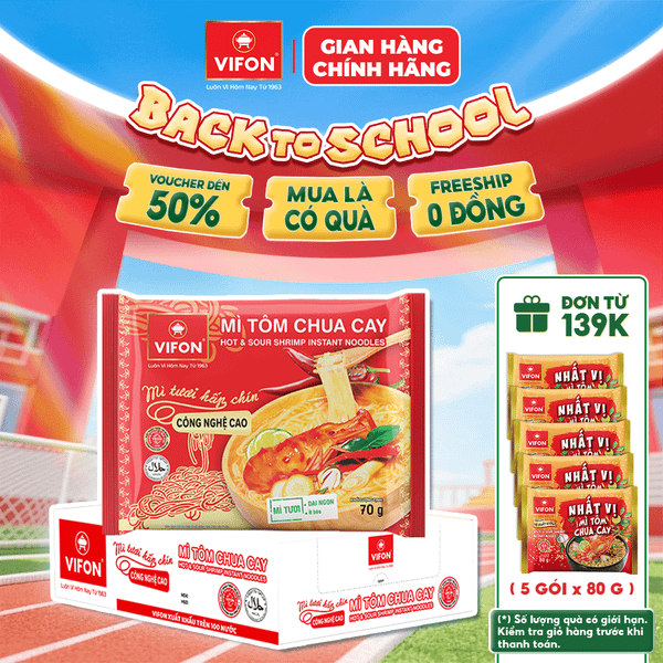 Thùng Mì tươi tôm chua cay VIFON 70g – mì ăn liền chua cay đậm đà, chuẩn vị Thái