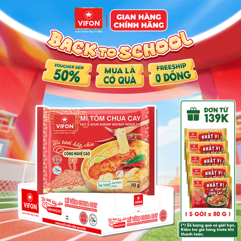 Thùng Mì tươi tôm chua cay VIFON 70g – mì ăn liền chua cay đậm đà, chuẩn vị Thái