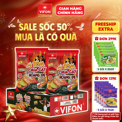 Thùng Mì tôm chua cay hoàng đế VIFON 100g – chua cay đậm đà, hương vị hấp dẫn