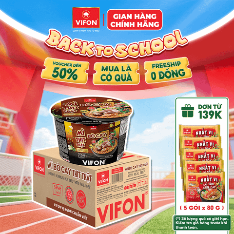 Thùng Tô mì thịt thật bò cay VIFON 90g – cay nồng đậm vị, có gói thịt thật, tiện lợi đủ chất