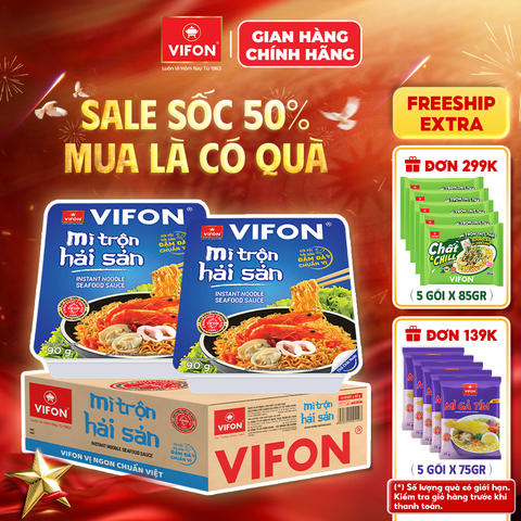 Thùng Khay mì trộn hải sản VIFON 90g – đậm vị biển, tiện lợi nhanh gọn