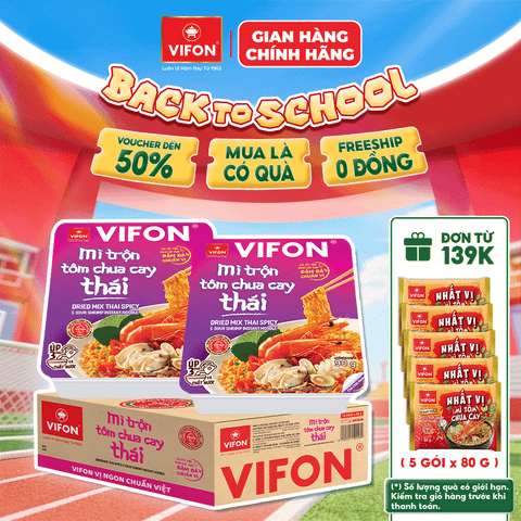 Thùng Khay mì trộn tôm chua cay thái VIFON 90g – chua cay đậm đà, chuẩn vị Thái