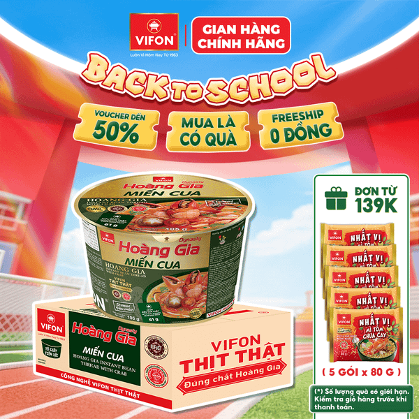 Thùng Tô hoàng gia miến cua VIFON 105g – miến cao cấp đậm vị cua, thơm ngon trọn vị