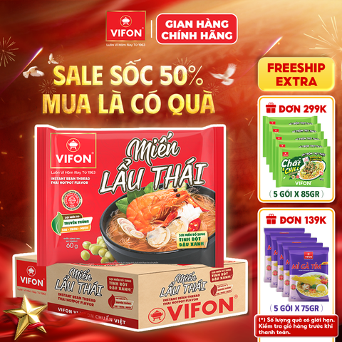 Thùng Miến lẩu thái VIFON 60g – miến ăn liền chua cay đậm đà, tiện lợi