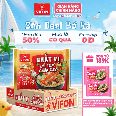 Mì nhất vị VIFON 80g tôm chua cay – đậm vị hải sản, chua cay hấp dẫn