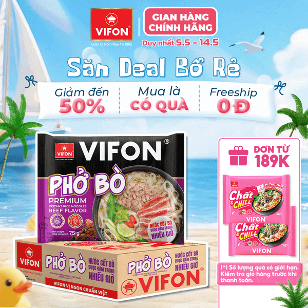 Phở bò VIFON 75g có gói sốt bò – đậm đà tròn vị, thơm ngon hấp dẫn