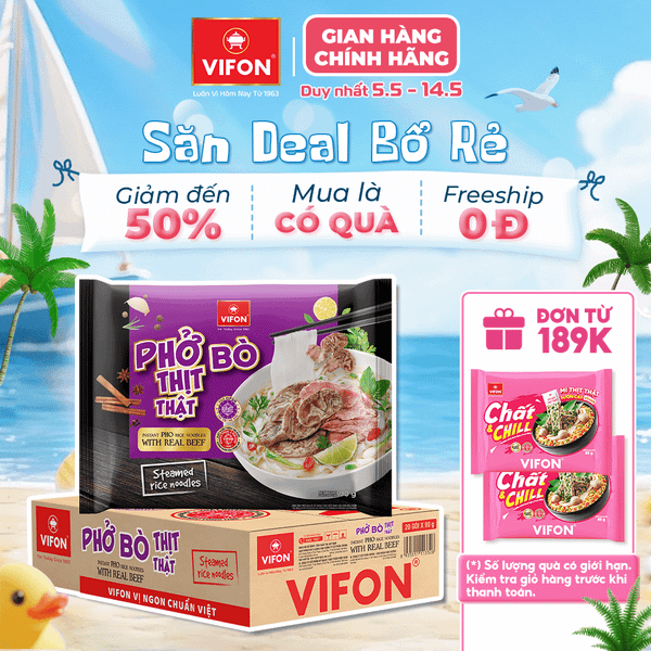 Phở bò thịt thật VIFON 90g – đậm đà chuẩn vị, có thịt bò thật