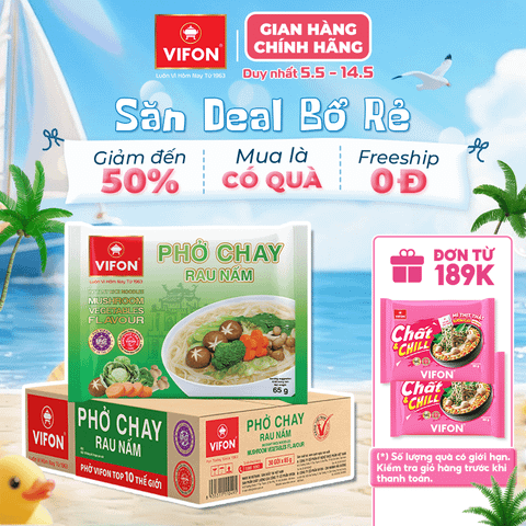 Phở chay rau nấm VIFON 65g – thanh đạm dễ ăn, thơm ngon tiện lợi