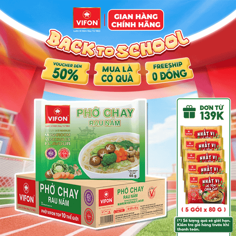 Thùng Phở chay rau nấm VIFON 65g – thanh đạm dễ ăn, thơm ngon tiện lợi