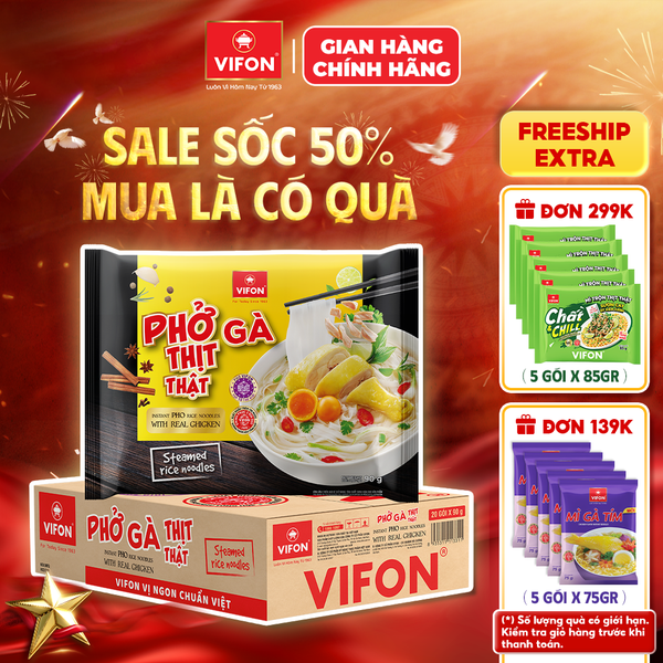 Thùng Phở gà thịt thật VIFON 90g – đậm đà chuẩn vị, tiện lợi