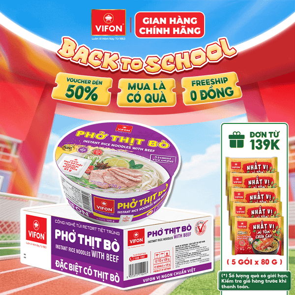 Thùng Phở thịt bò có thịt thật VIFON 120g tô – đậm đà chuẩn vị, thơm ngon trọn vị