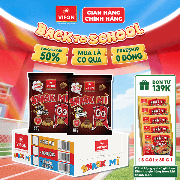Thùng Mì ăn vặt bò nướng VIFON 30g – giòn ngon đậm vị, snack tiện lợi
