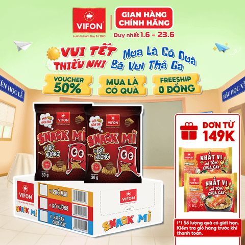 Mì ăn vặt bò nướng VIFON 30g – giòn ngon đậm vị, snack tiện lợi