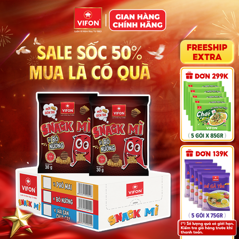 Thùng Mì ăn vặt bò nướng VIFON 30g – giòn ngon đậm vị, snack tiện lợi