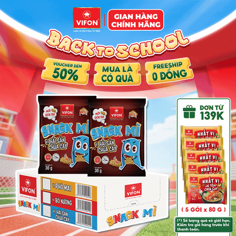 Thùng Mì ăn vặt hải sản VIFON 30g – giòn ngon đậm vị, snack tiện lợi
