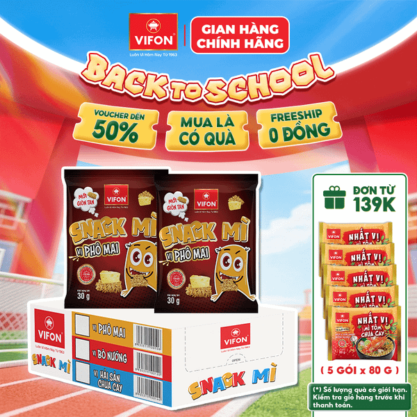 Thùng Mì ăn vặt phô mai VIFON 30g – giòn ngon béo ngậy, snack tiện lợi