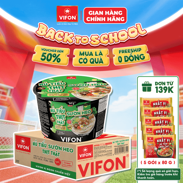 Thùng Hủ tiếu sườn heo VIFON 90g tô – hương vị đậm đà, chuẩn vị quen thuộc