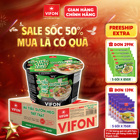 Thùng Hủ tiếu sườn heo VIFON 90g tô – hương vị đậm đà, chuẩn vị quen thuộc