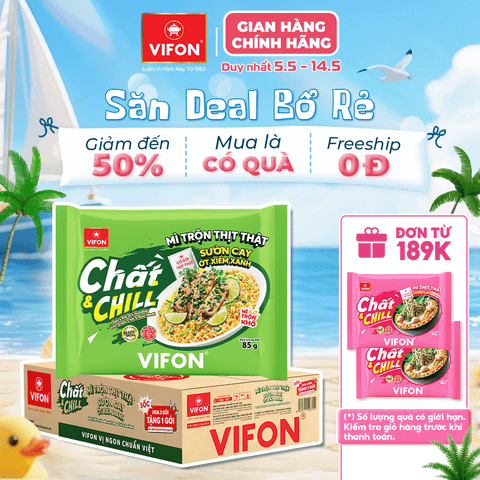Mì trộn thịt thật sườn cay ớt xiêm xanh VIFON 85g – Đậm vị cay nồng, tiện lợi