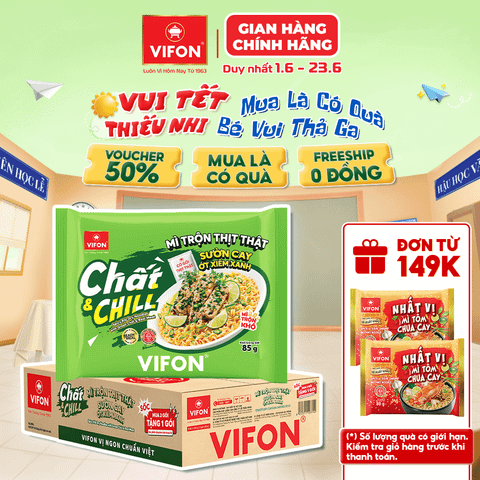 Mì trộn thịt thật sườn cay ớt xiêm xanh VIFON 85g – Đậm vị cay nồng, tiện lợi