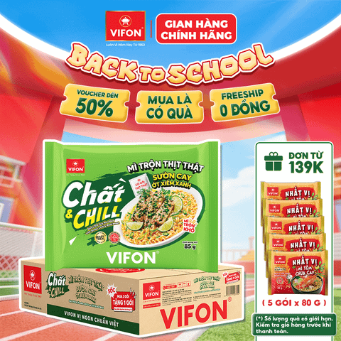 Thùng Mì trộn thịt thật sườn cay ớt xiêm xanh VIFON 85g – Đậm vị cay nồng, tiện lợi