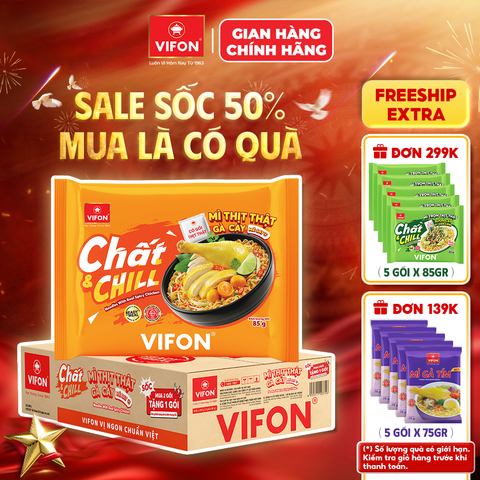 Thùng Mì thịt thật gà cay Chất & Chill VIFON 85g – Đậm vị, tiện lợi
