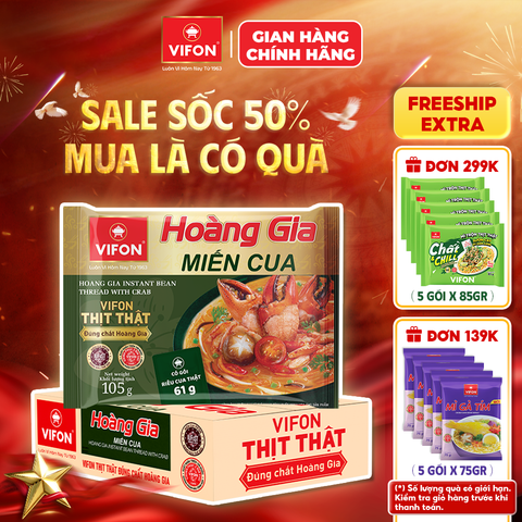 Thùng Hoàng gia miến cua VIFON 105g gói – miến cao cấp đậm vị cua, thơm ngon hấp dẫn