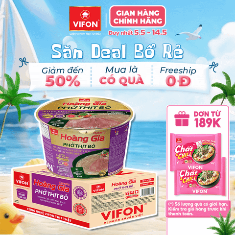 Tô hoàng gia phở thịt bò VIFON 120g – có thịt thật, tiện lợi đủ chất