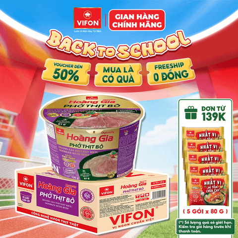 Thùng Tô hoàng gia phở thịt bò VIFON 120g – có thịt thật, tiện lợi đủ chất
