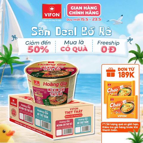 Tô Hoàng Gia mì kim chi thịt bò VIFON 130g – Có thịt thật, đậm đà chuẩn vị Hàn
