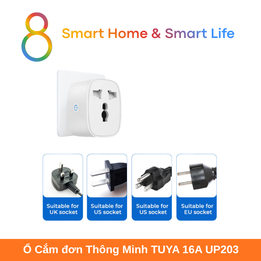  Ổ Cắm Đơn Thông Minh  Tuya Smart Life 16A UP203- 8Matter - SmartHome 