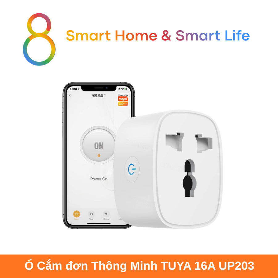  Ổ Cắm Đơn Thông Minh  Tuya Smart Life 16A UP203- 8Matter - SmartHome 