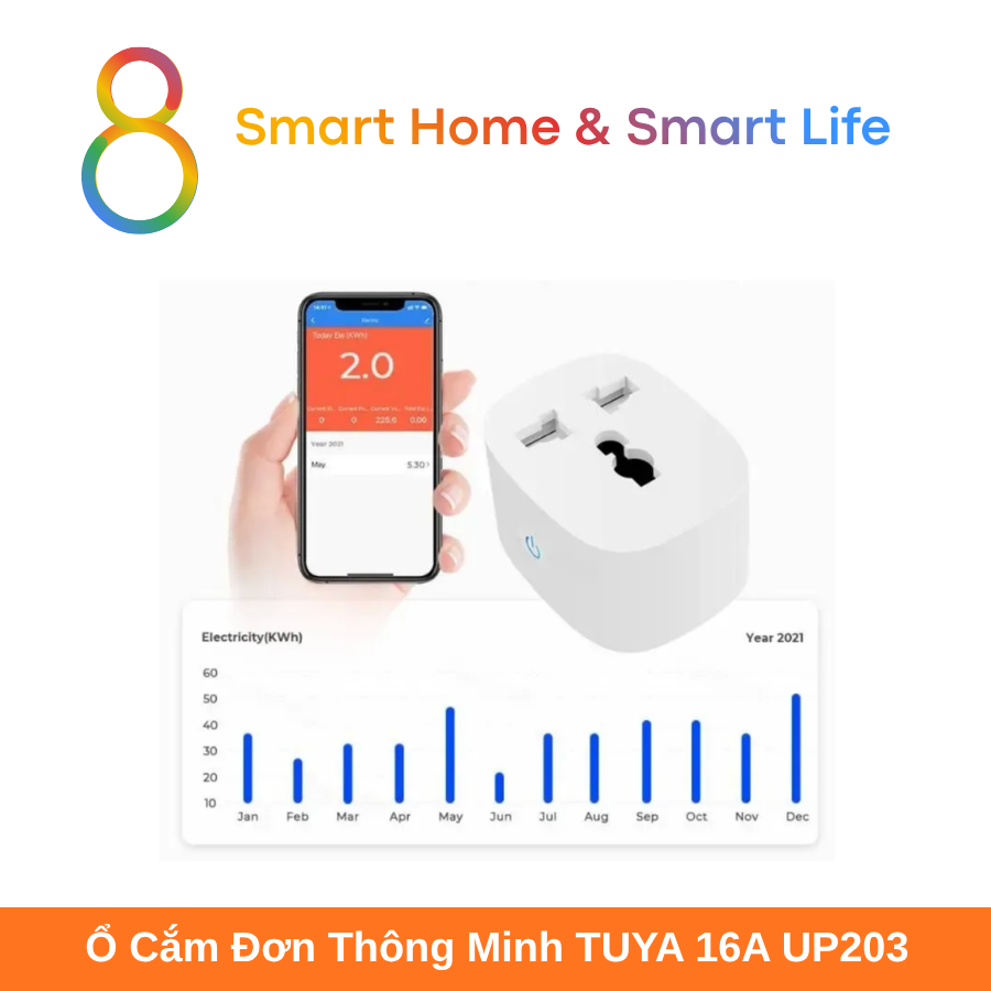  Ổ Cắm Đơn Thông Minh  Tuya Smart Life 16A UP203- 8Matter - SmartHome 
