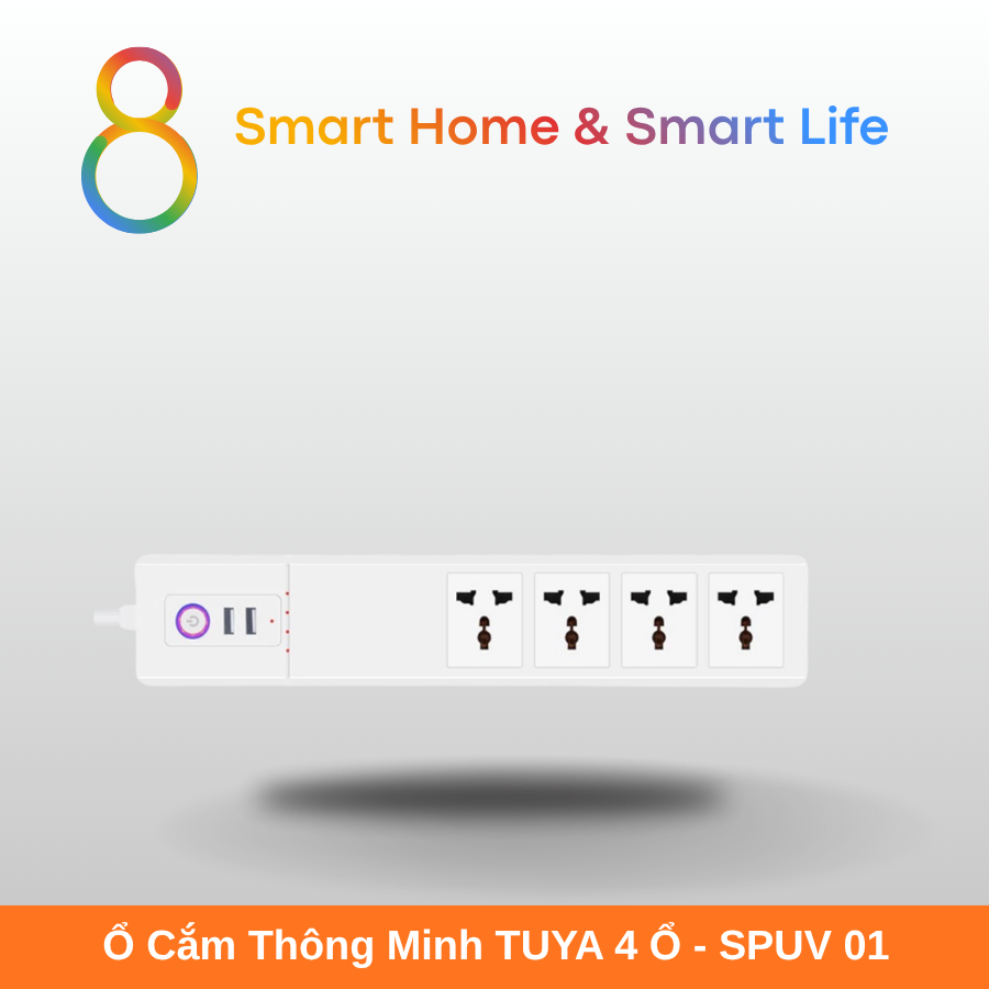  Ổ Cắm Thông Minh Wifi Tuya Smart Life 4 ổ 10A  kèm 1 USB A + 1 Type C  - 8Matter - SmartHome 