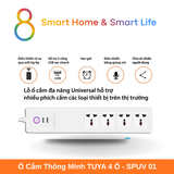  Ổ Cắm Thông Minh Wifi Tuya Smart Life 4 ổ 10A  kèm 1 USB A + 1 Type C  - 8Matter - SmartHome 