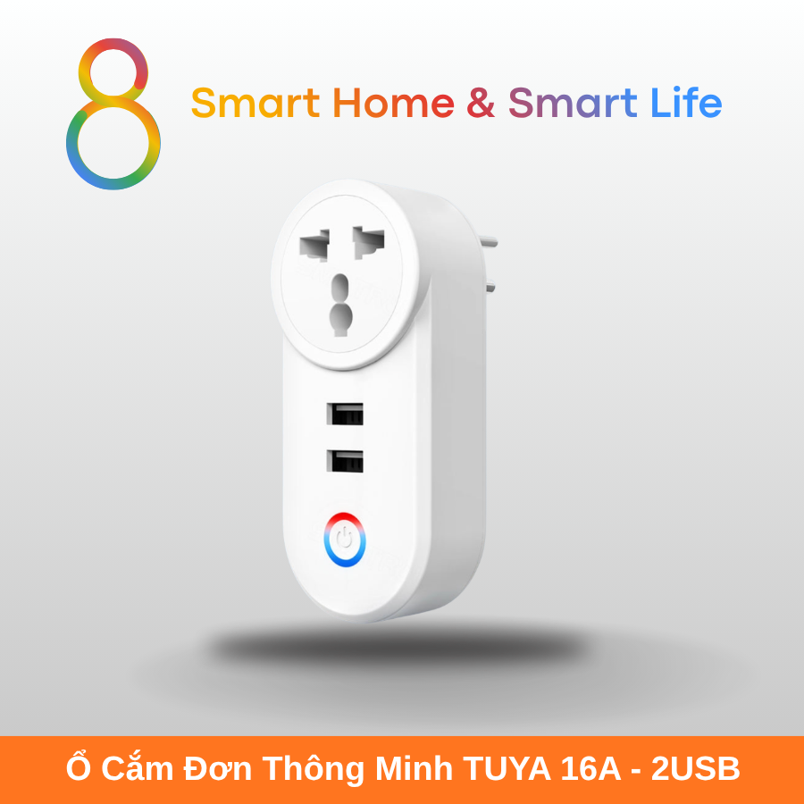  Ổ Cắm Đơn Thông Minh Tuya Smart Life 16A +2USB IN02- 8Matter - SmartHome 