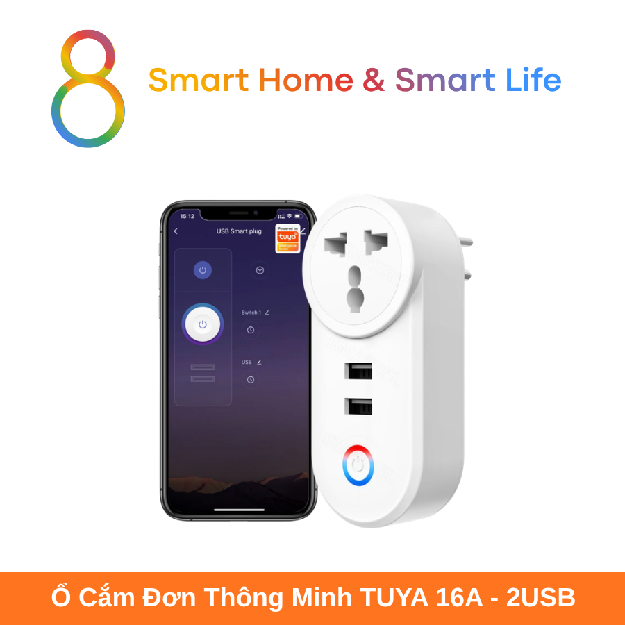  Ổ Cắm Đơn Thông Minh Tuya Smart Life 16A +2USB IN02- 8Matter - SmartHome 