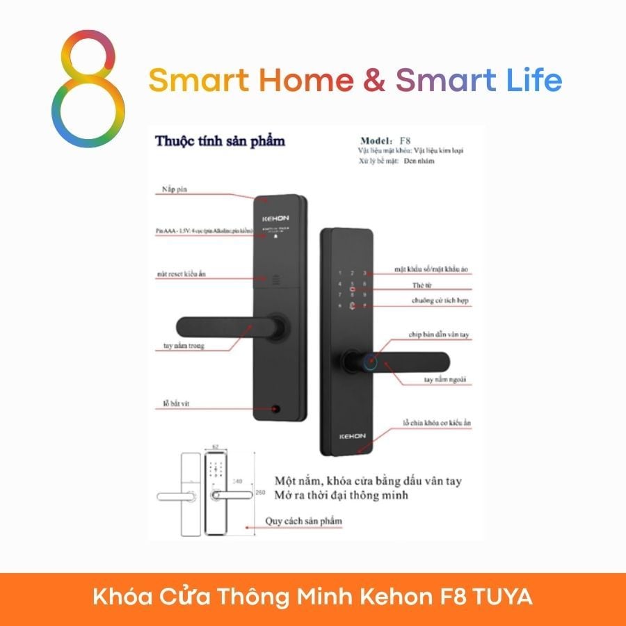  Khóa Cửa Thông Minh Kehon F8 TUYA - 8Matter - SmartHome 
