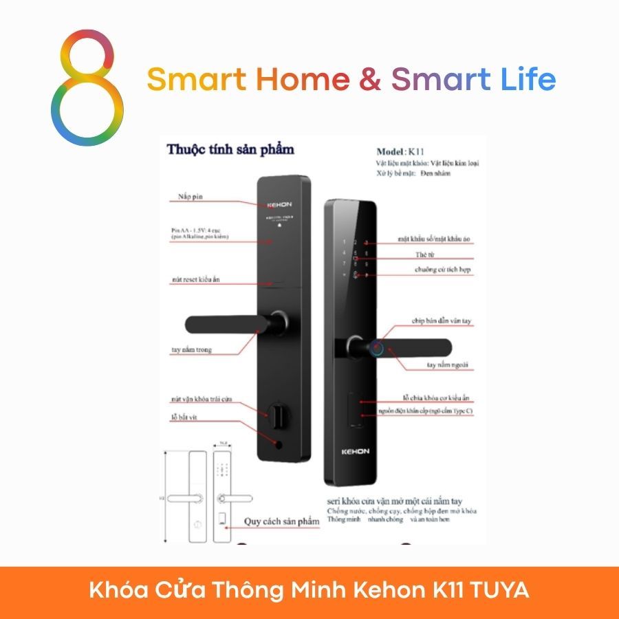  Khóa Cửa Thông Minh Kehon K11 TUYA - 8Matter - SmartHome 