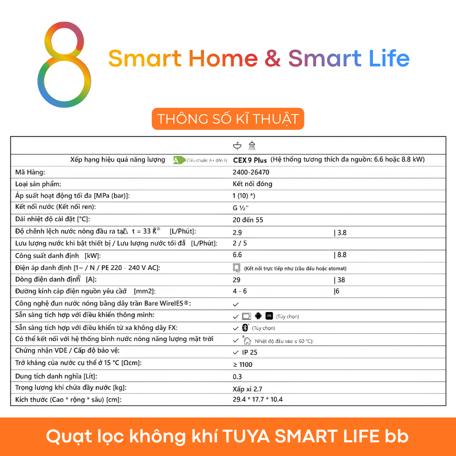  Máy nước nóng trực tiếp CLAGE CEX9 Plus - U Ultty - 8 Matter Smart Home 