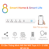  Ổ Cắm Thông Minh Nối Dài Wifi Tuya 4 ổ + 2 USB - 8 Matter Smart Home 